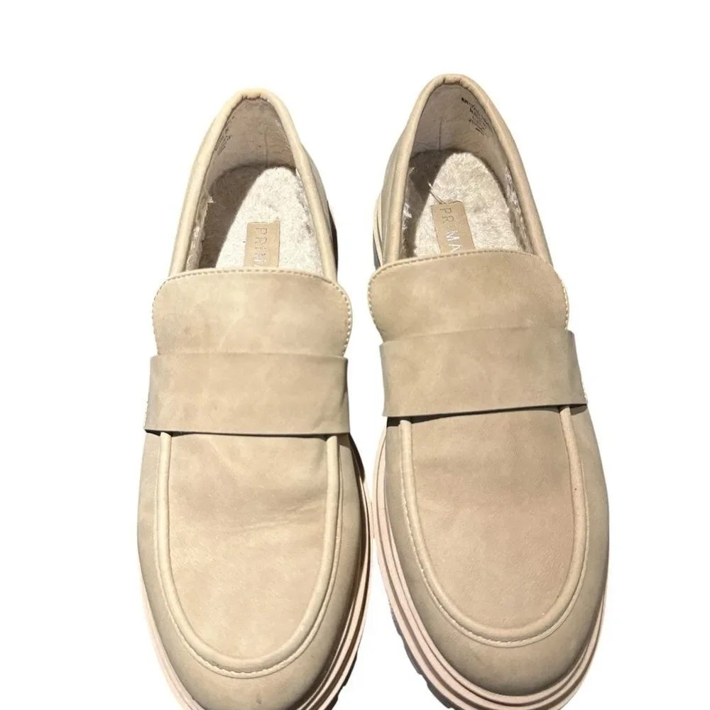 Primark Women's Size 9 Beige Faux Fur Lined Lug Sole Platform Loafers